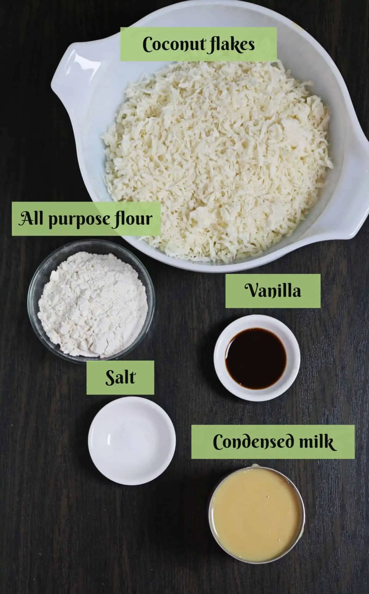 ingredients needed to make eggless coconut macaroons