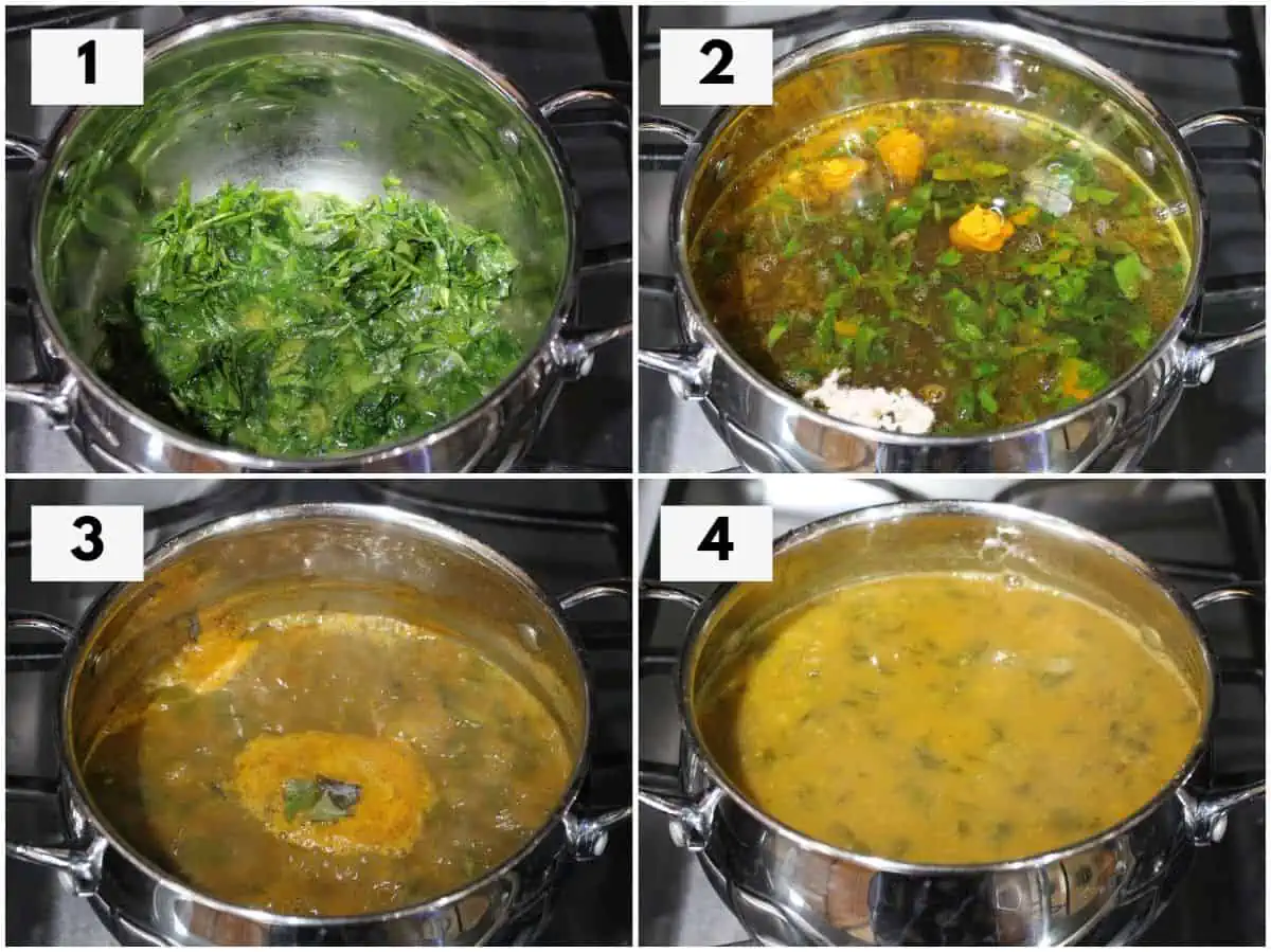 Process shot to make methi sambar.