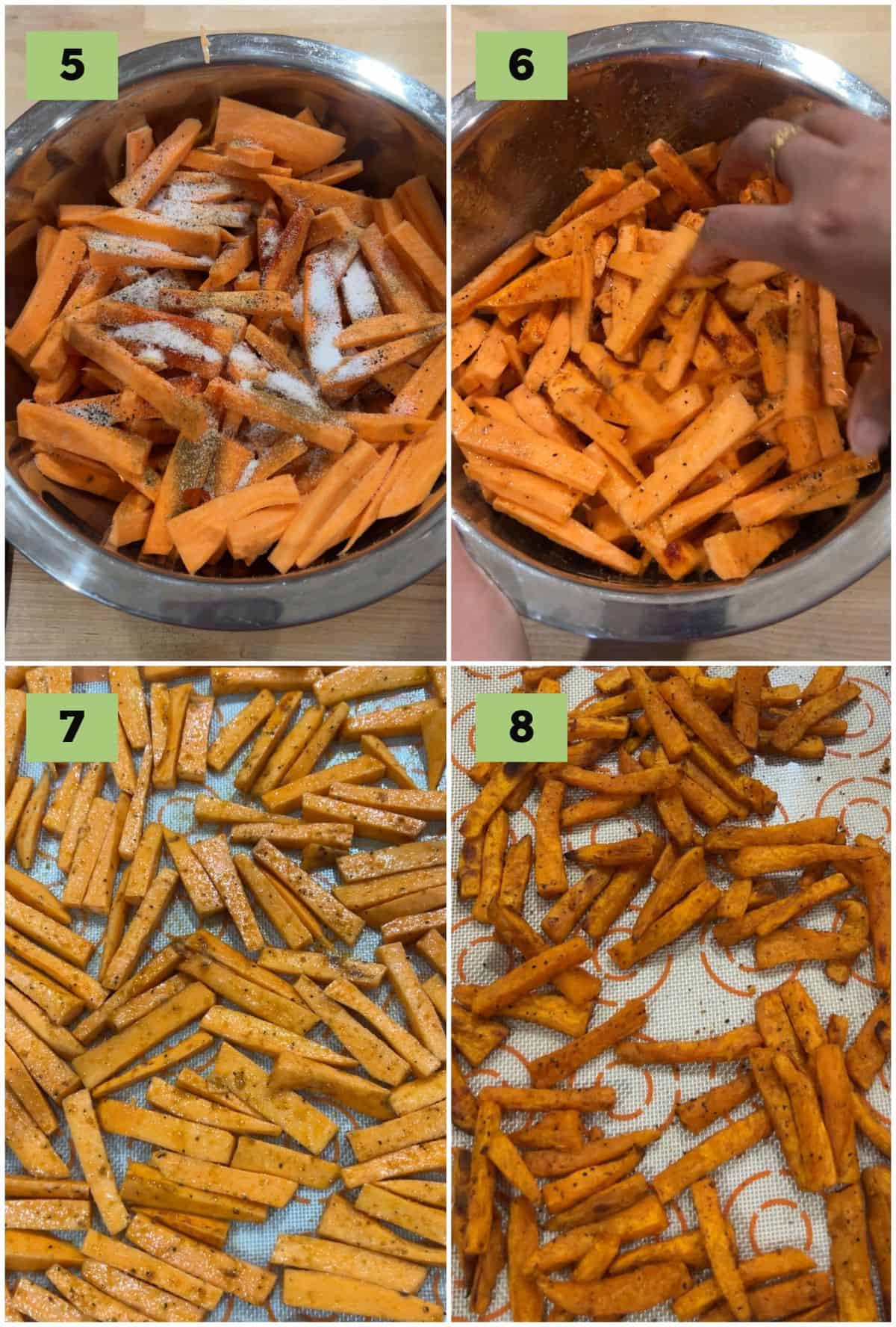 Process shot of making sweet potato fries.