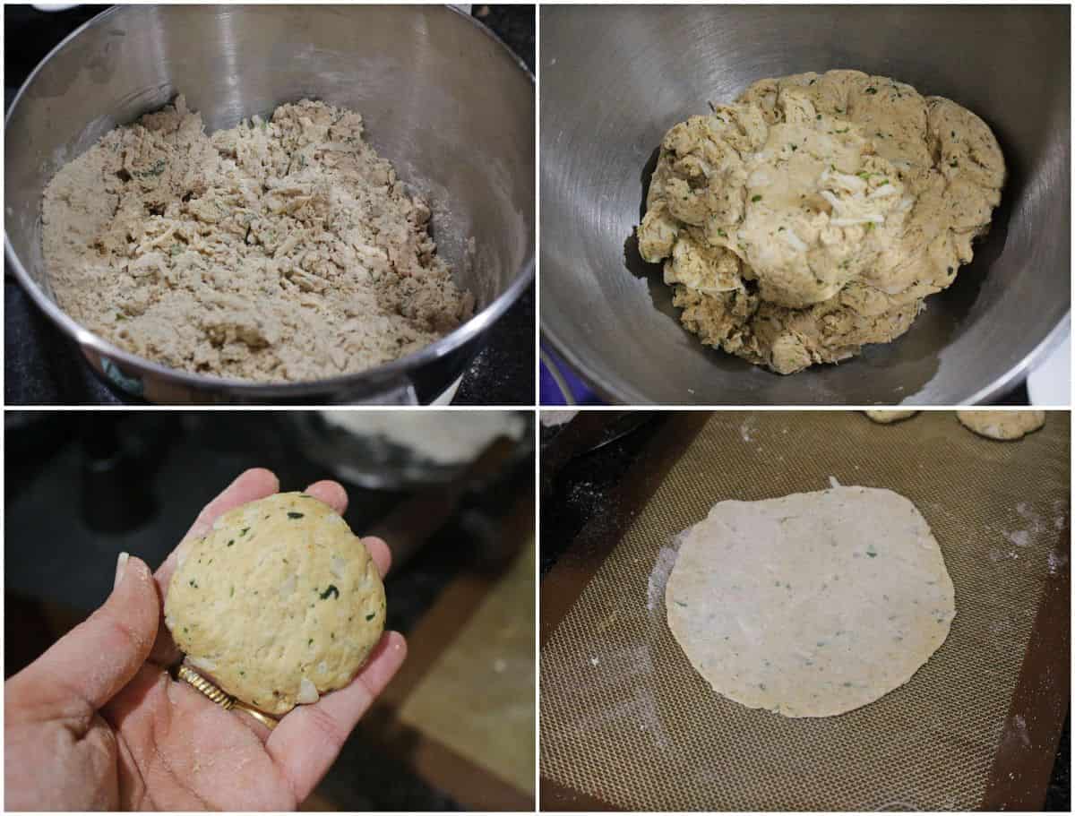 Process shot to make dough for mooli paratha.
