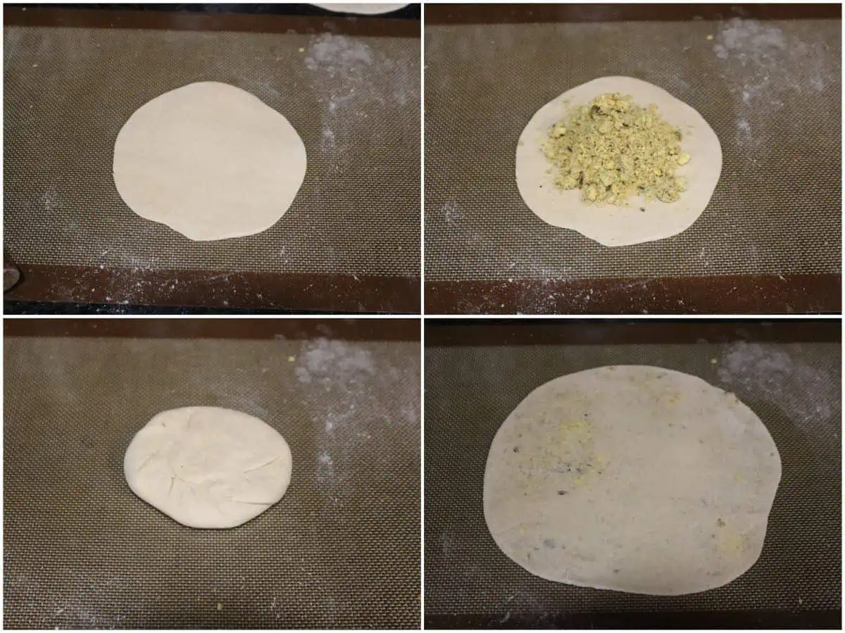 process shot to show how to make stuffed paratha.