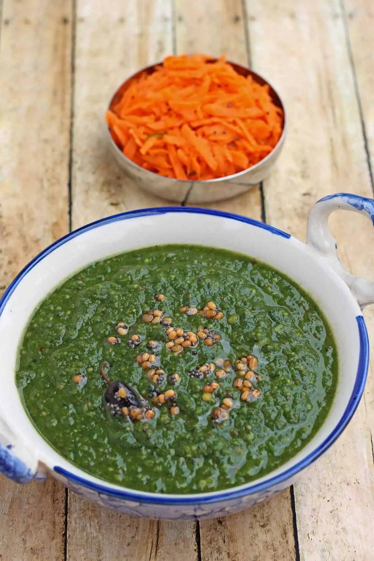 spinach kootu with carrot in the back