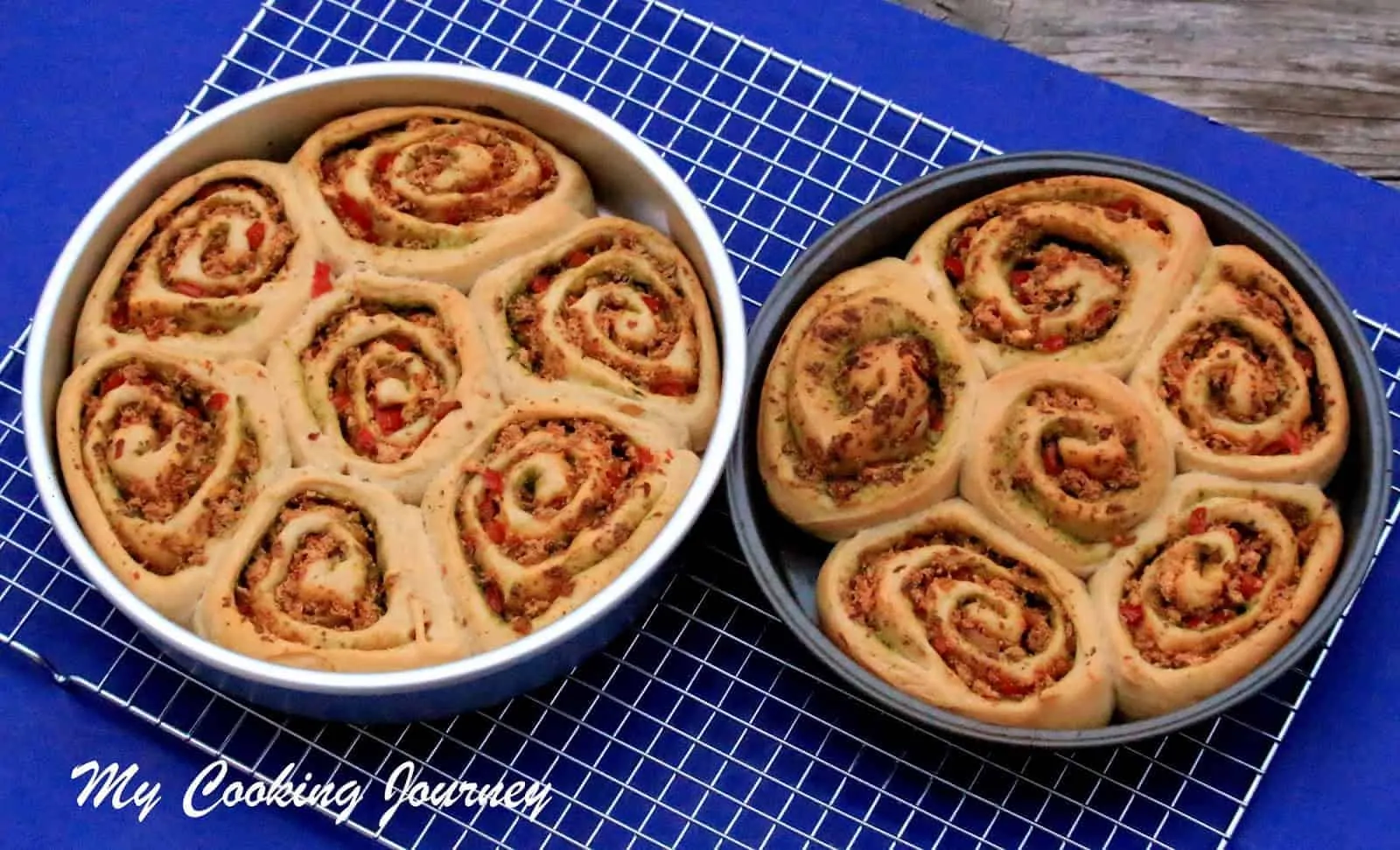 Savory Swirl Buns in 2 baking trays