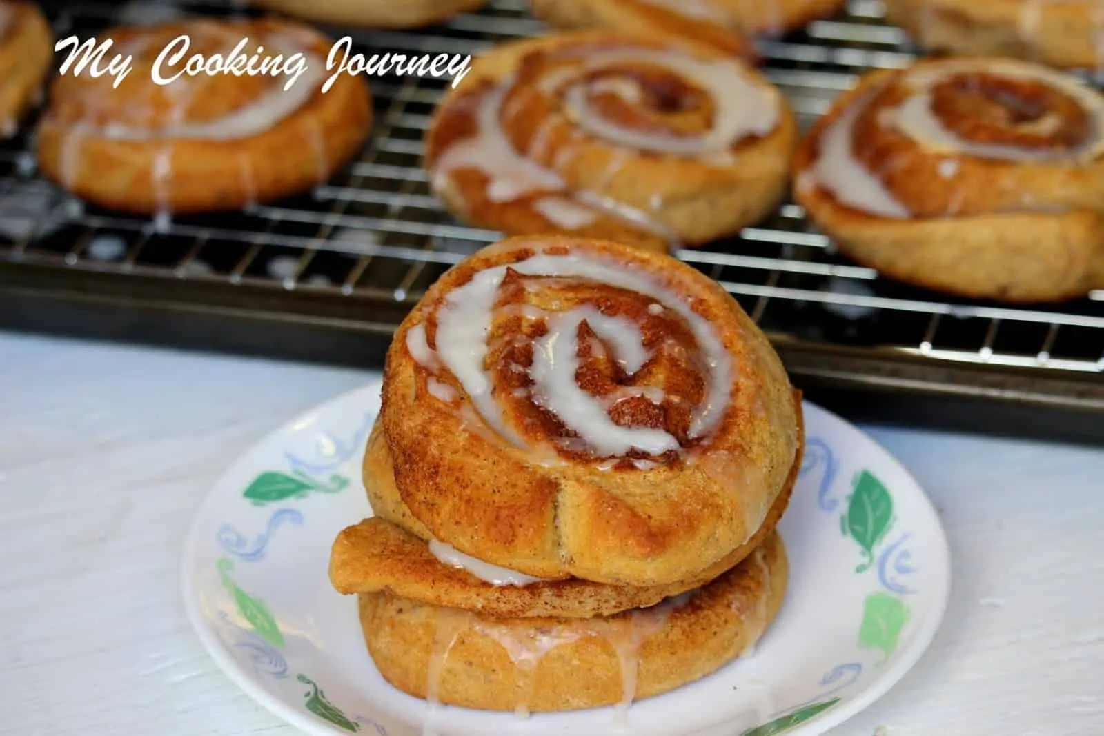cinnamon rolls stacked up