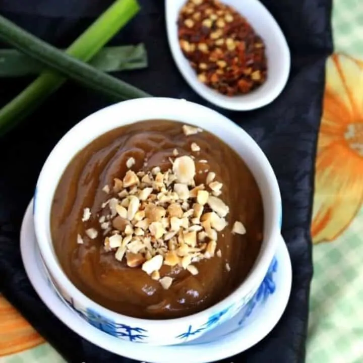 peanut sauce with crushed peanuts on top