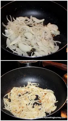 Sauteing onion in a pan.
