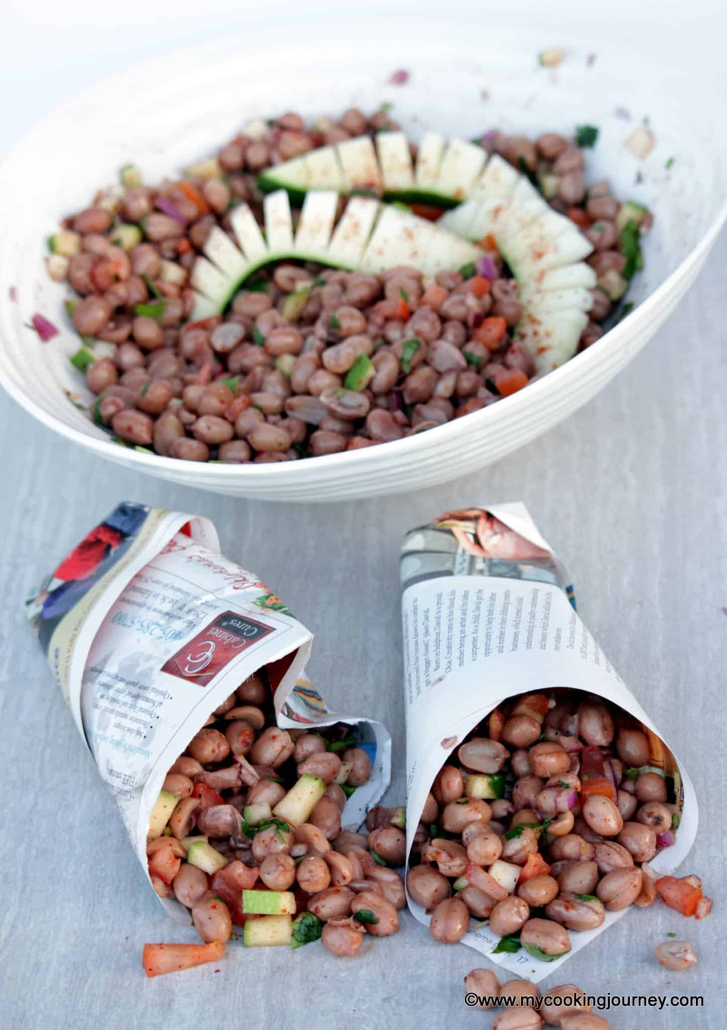 Masala Peanuts in a bowl and a paper cone