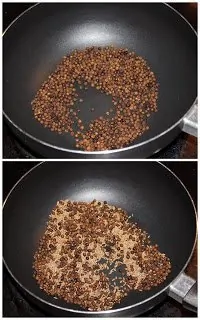 frying pepper and cumin in a pan