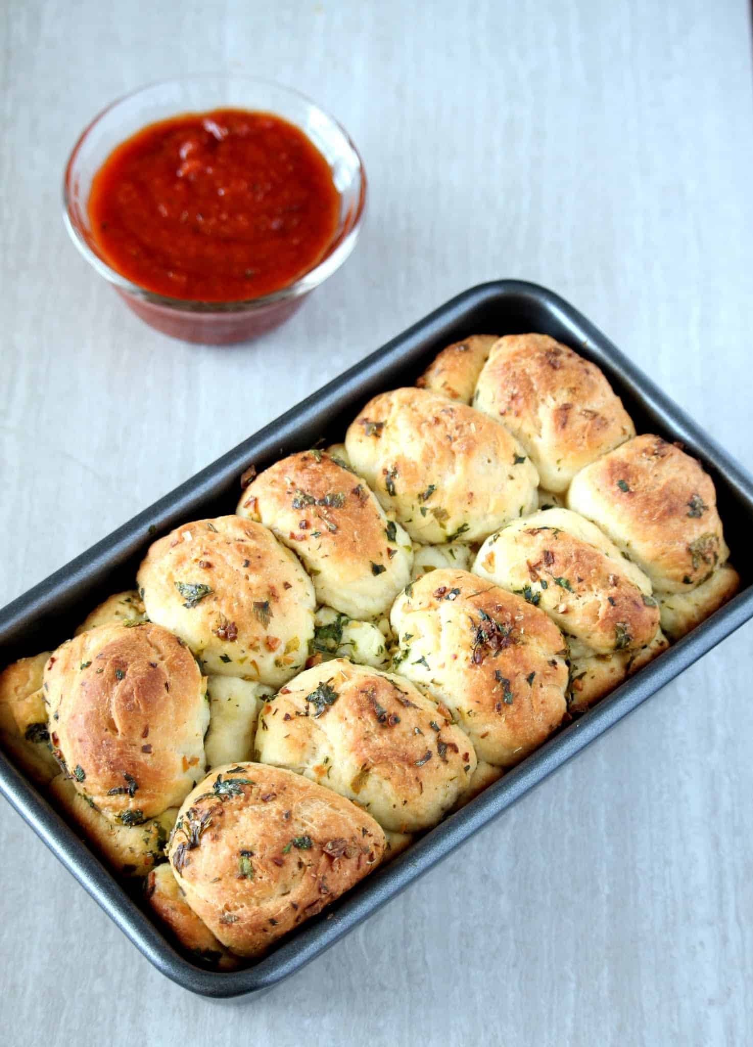 garlic pull apart bread in a loaf