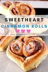 cinnamon rolls with text