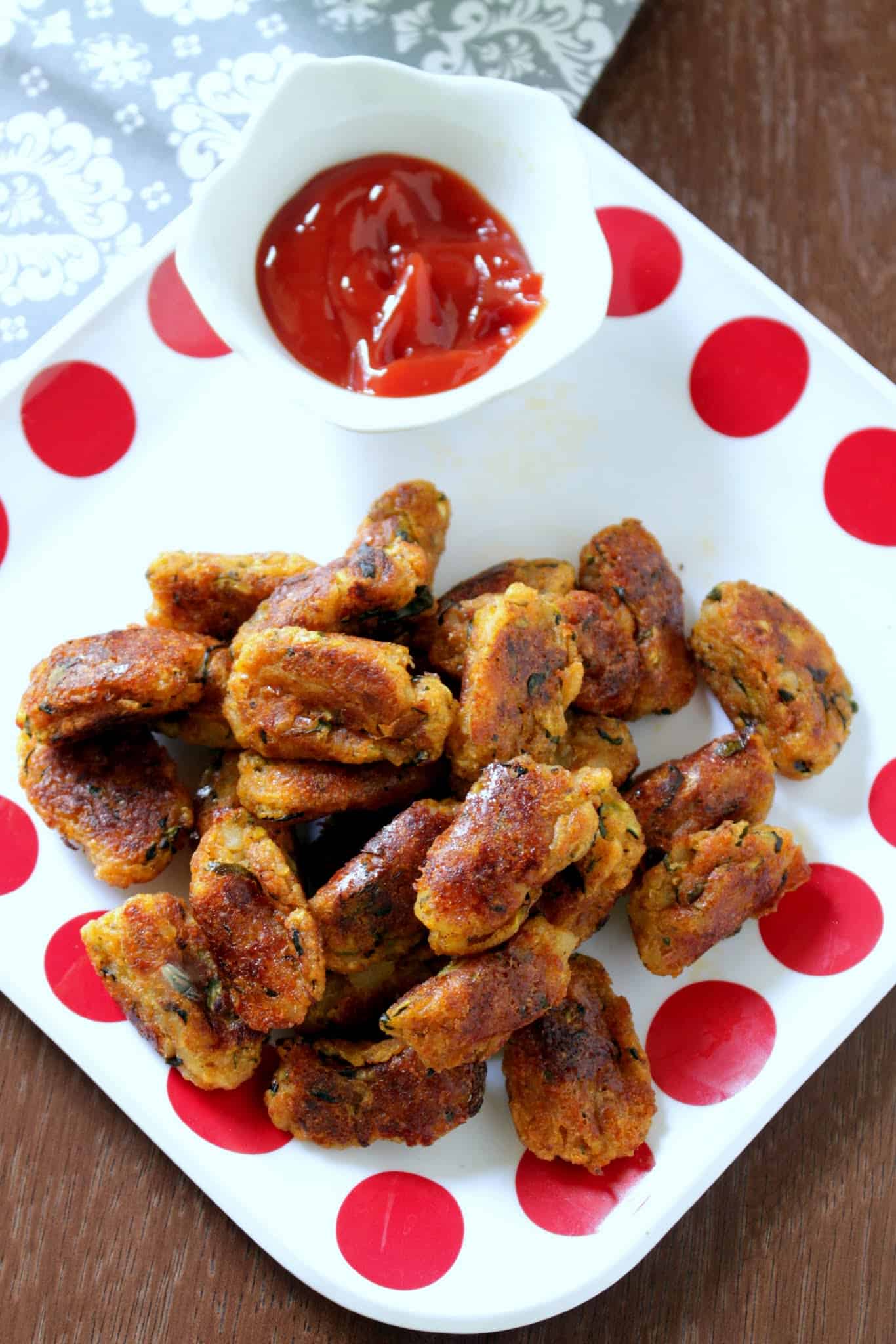 Zucchini potato tots with ketchup