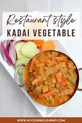 Mixed vegetable curry with overlaying text.
