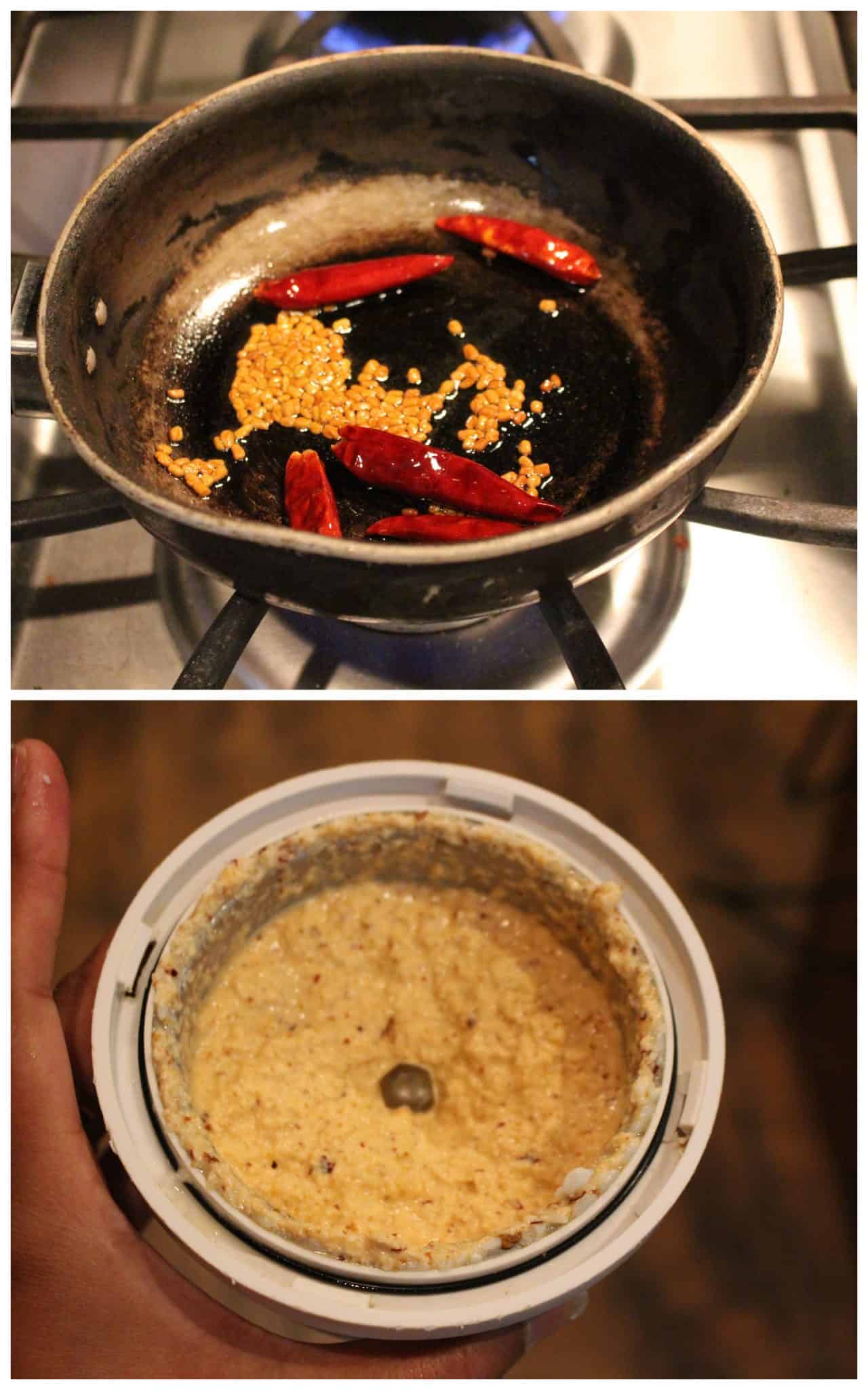 Cooking the spices in a pan