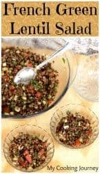 french green lentil salad in a bowl and serving bowls