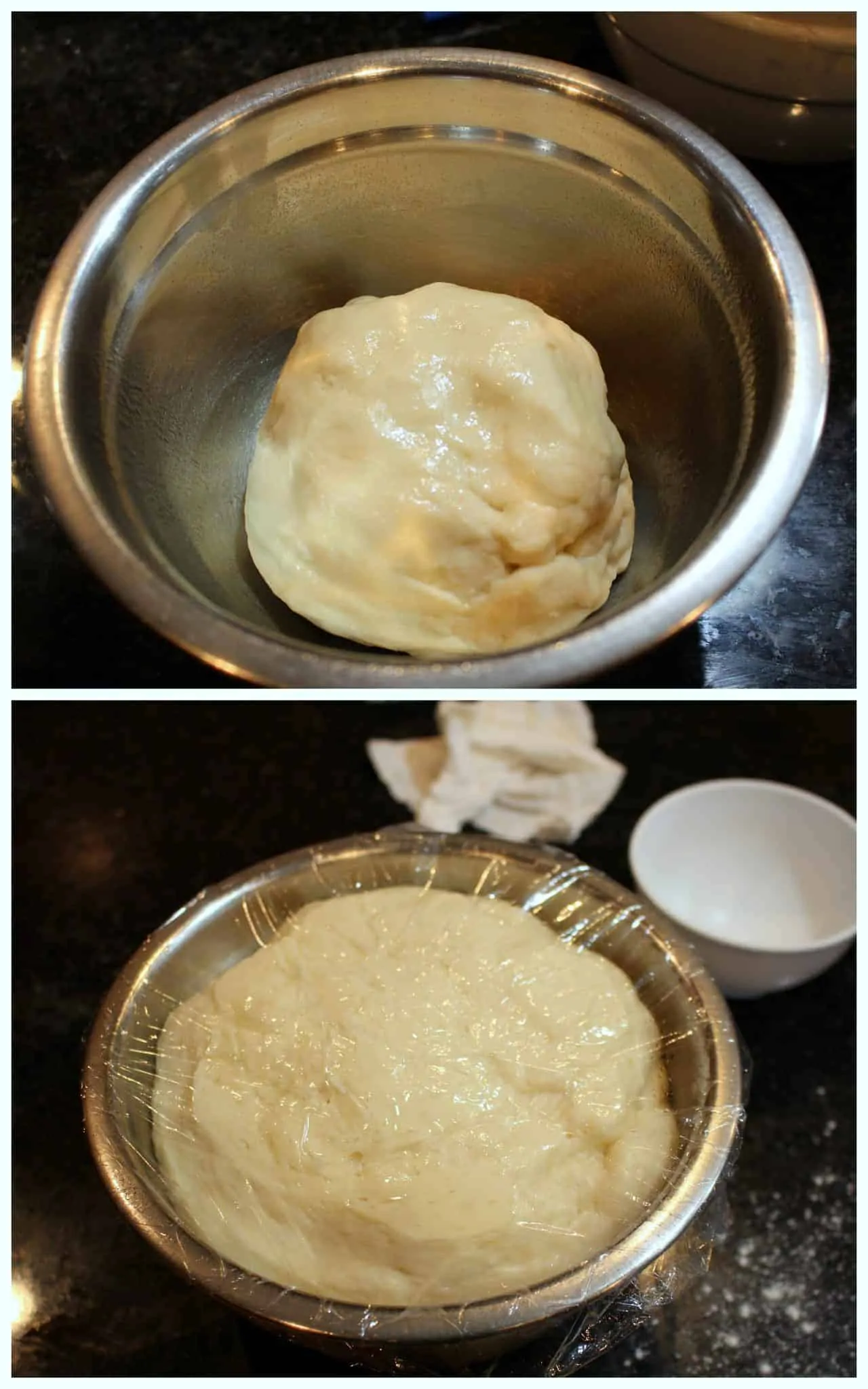 Kneading a dough in a bowl