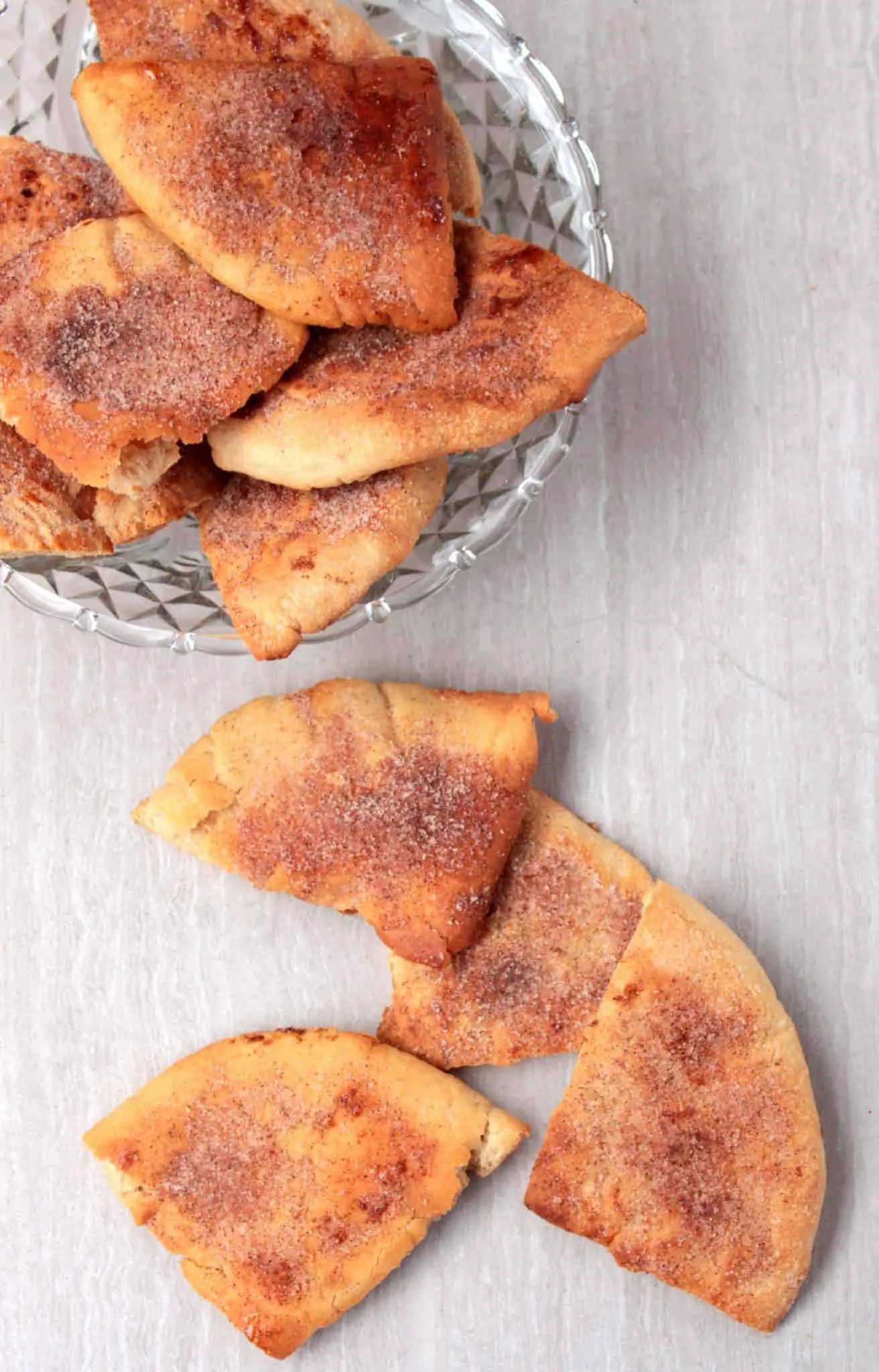 Crunchy Cinnamon Sugar Pita Chips is ready to serve.