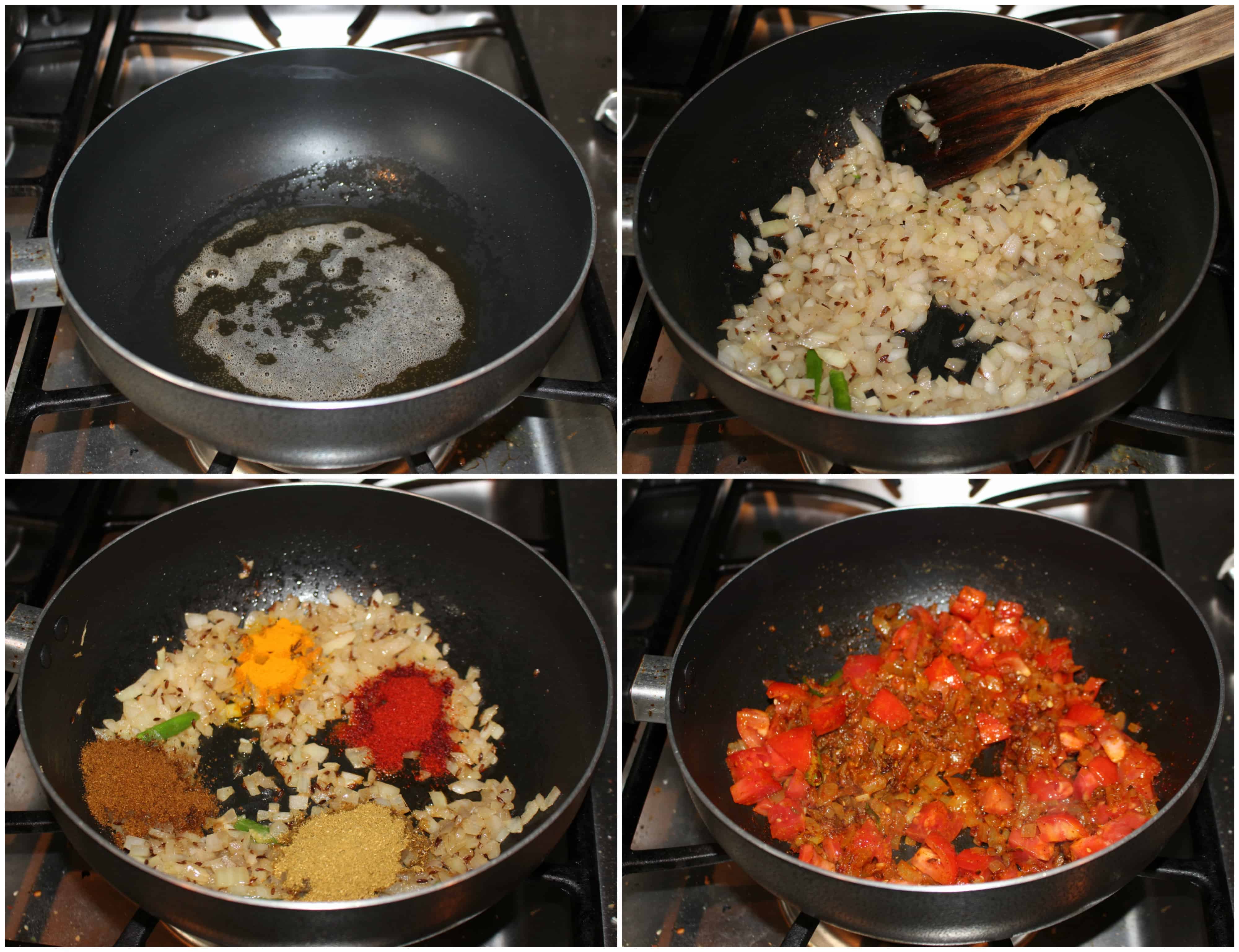 Cooking the ingredients in a pan