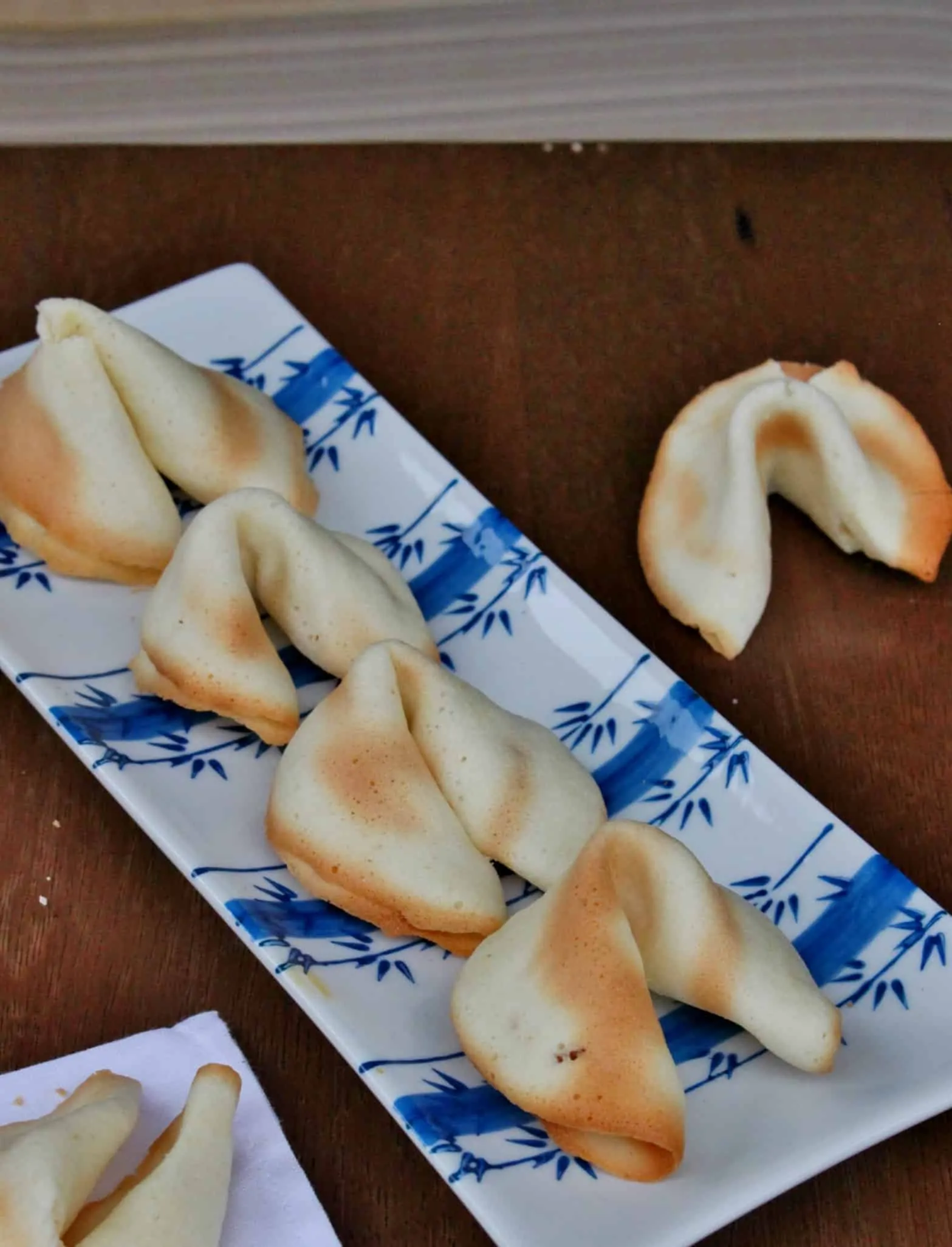 Homemade Fortune Cookies in a blue tray