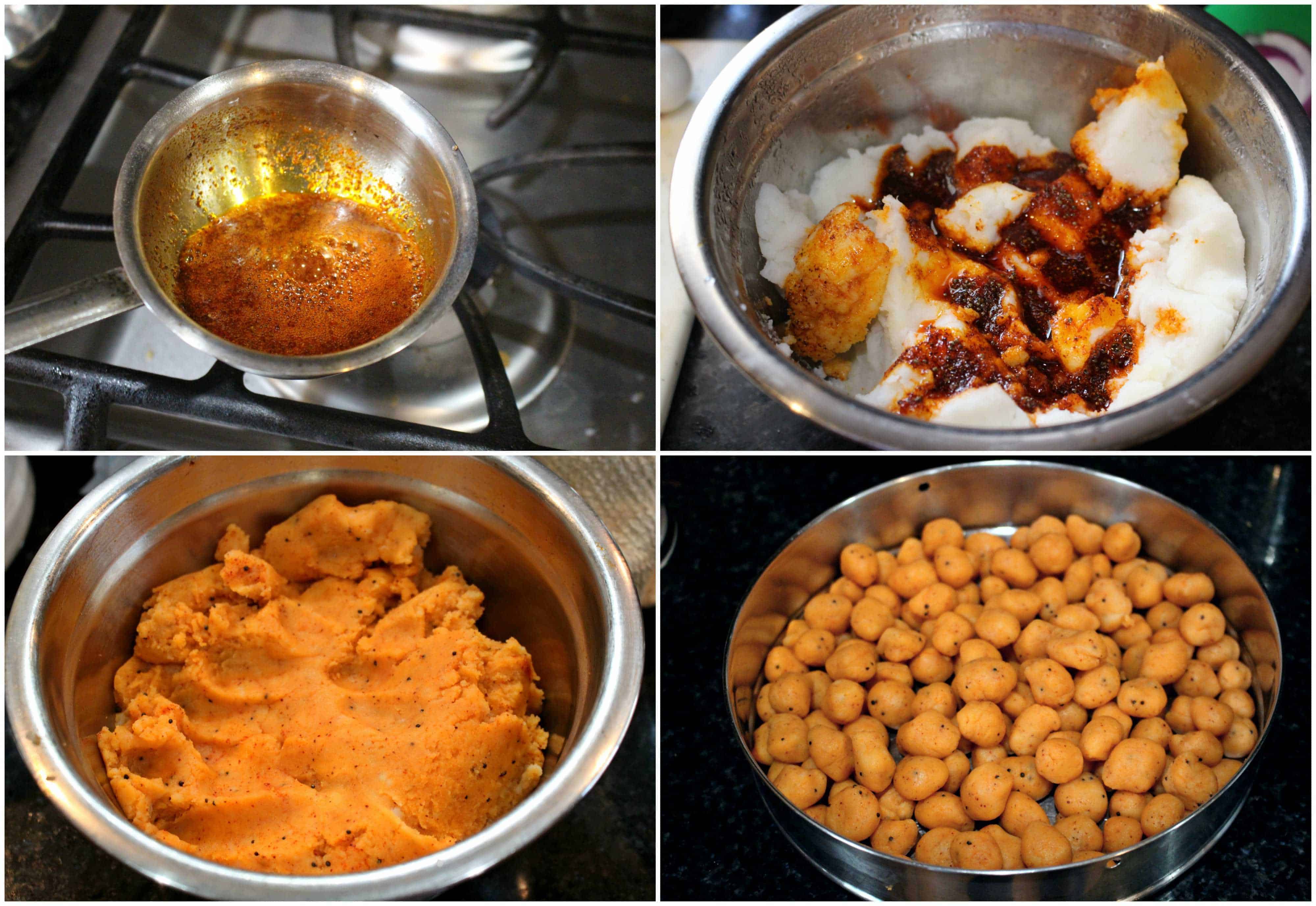 Making the Spiced Rice Flour Balls.