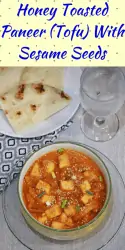 honey toasted paneer with Naan on the side - Pintrest image