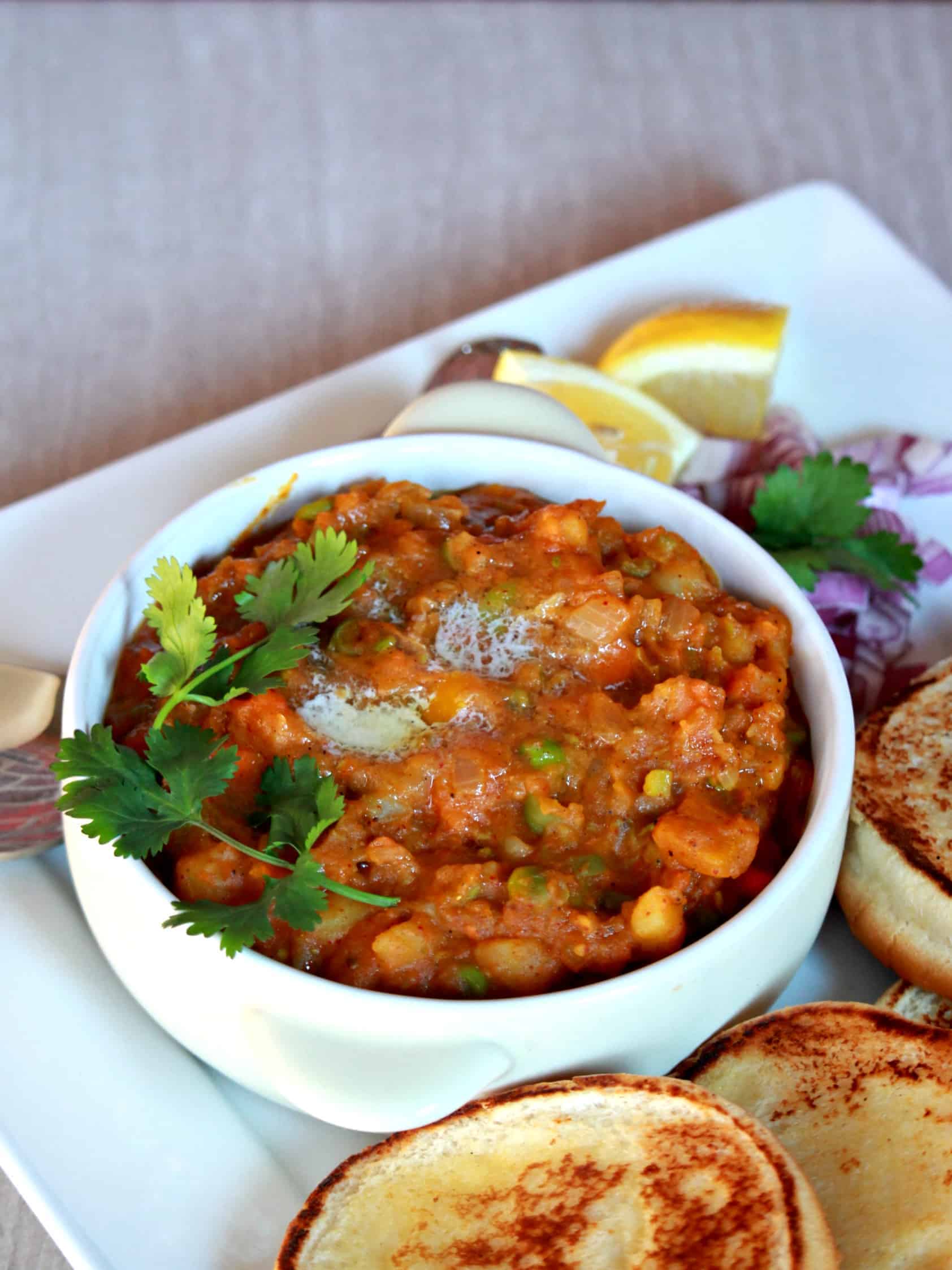 Pav Bhaji with butter on top.