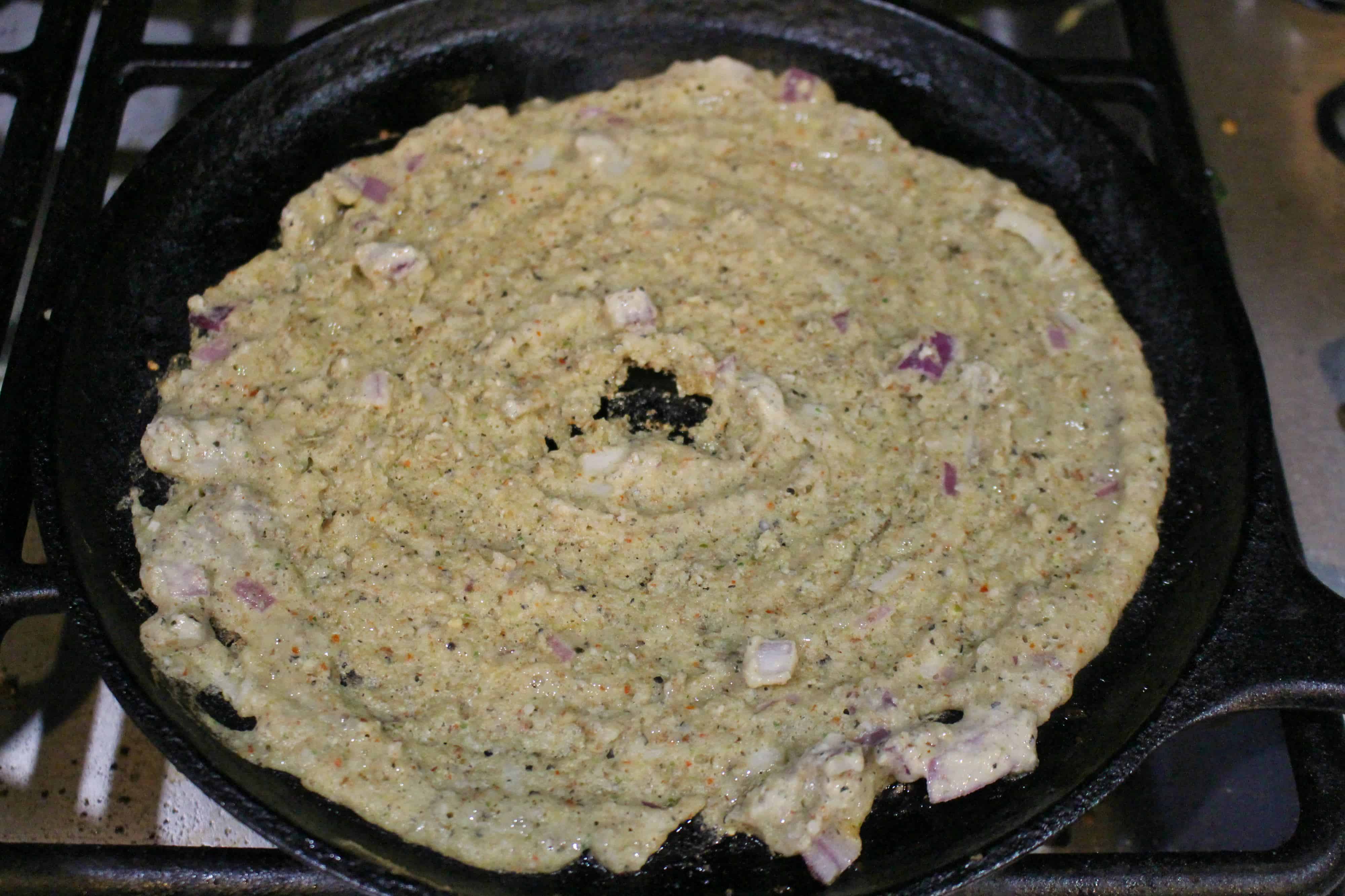 adai crepe on a cast iron pan