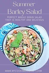 barley salad with designs and text