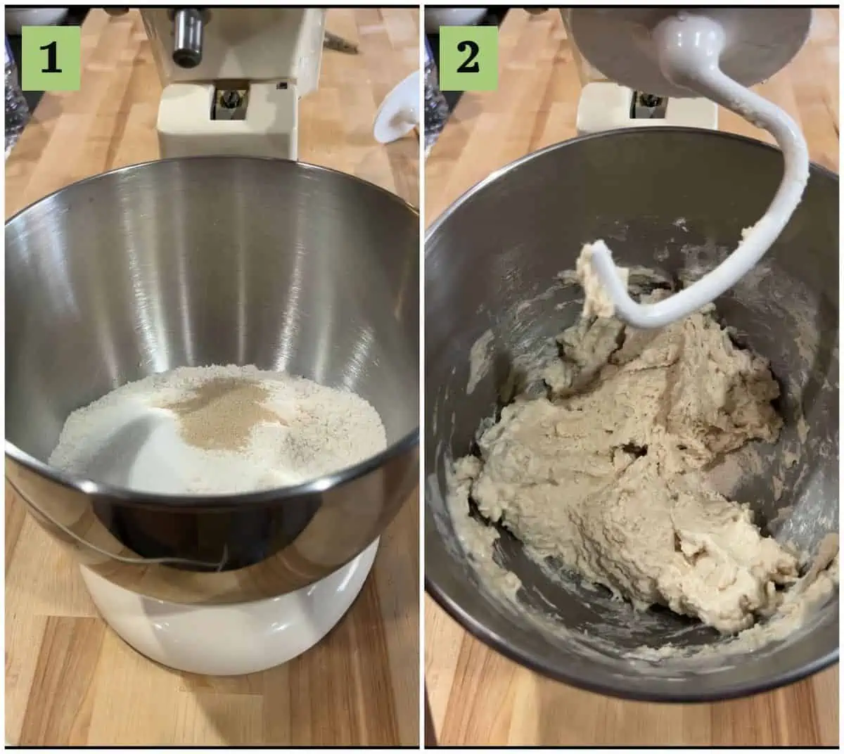 Making dough for Bialys in a kitchenaid stand mixer.