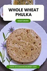 phulka stacked on a plate with text overlay.