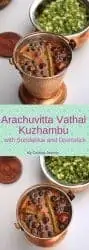 arachuvitta vathal kuzhambu with side of curry - Pinterest Image