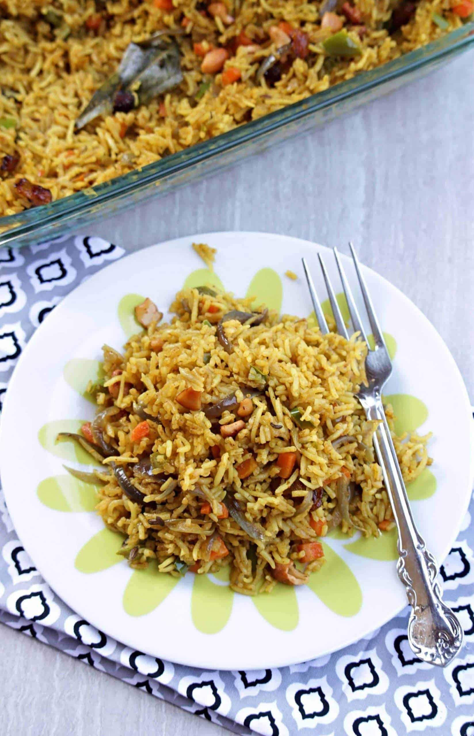 Biriyani in a plate with fork