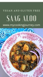 potato and spinach curry with overlaying text