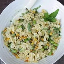pasta salad with corn and edamame