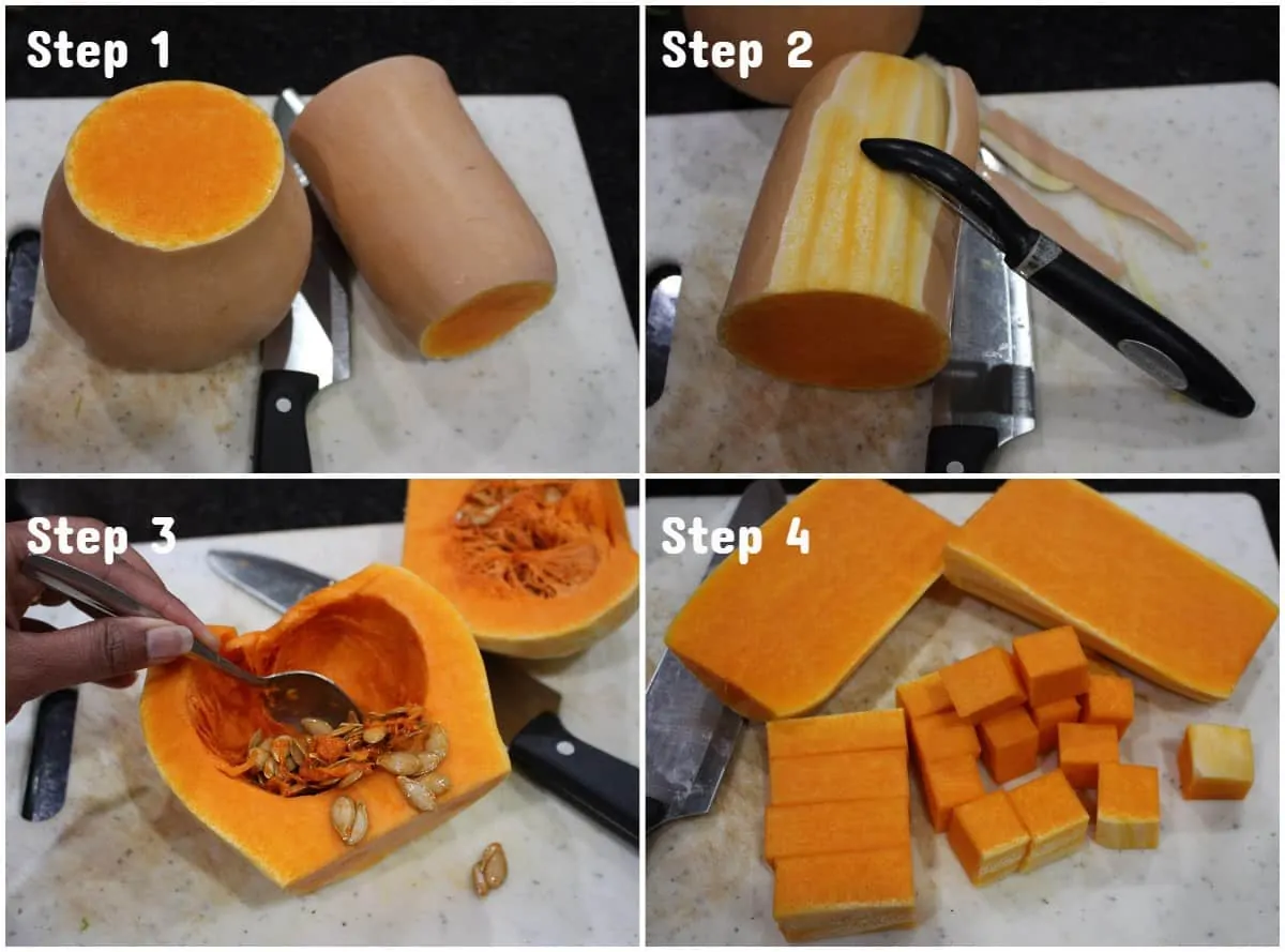 Step by step process to chop a butternut squash