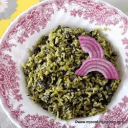 Palak and peas Pulao in a Plate