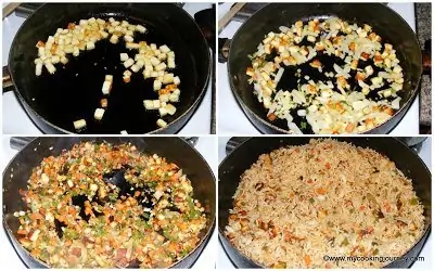 Mixing and cooking the ingredients in a pan