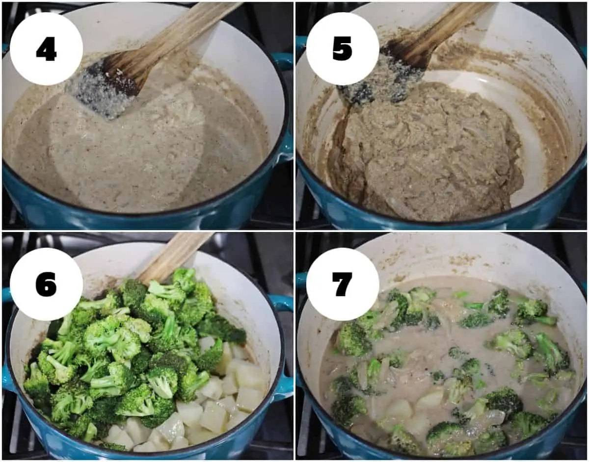 Process shot to make broccoli and potato kurma