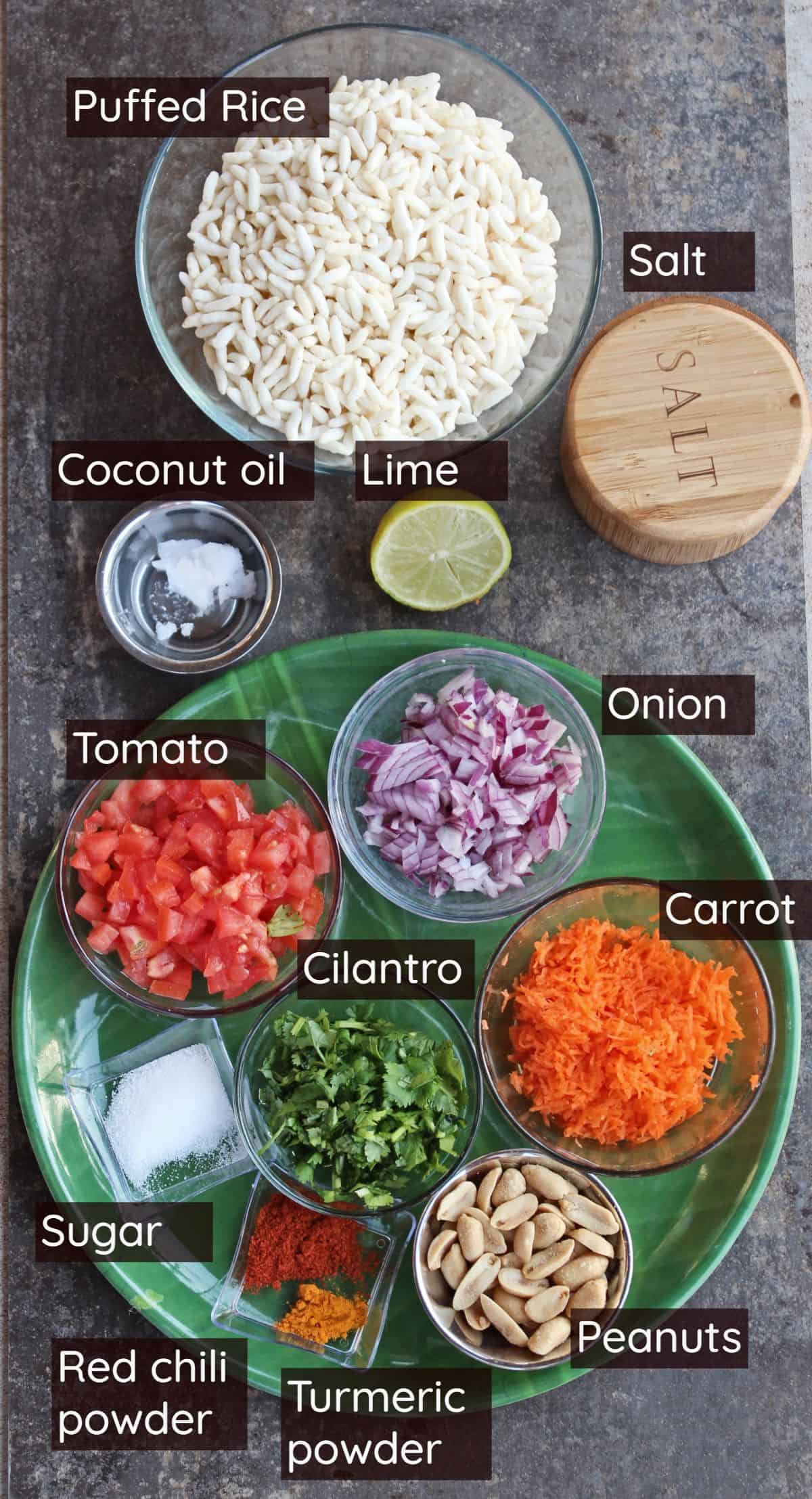 Ingredients needed to make masala pori / churumuri