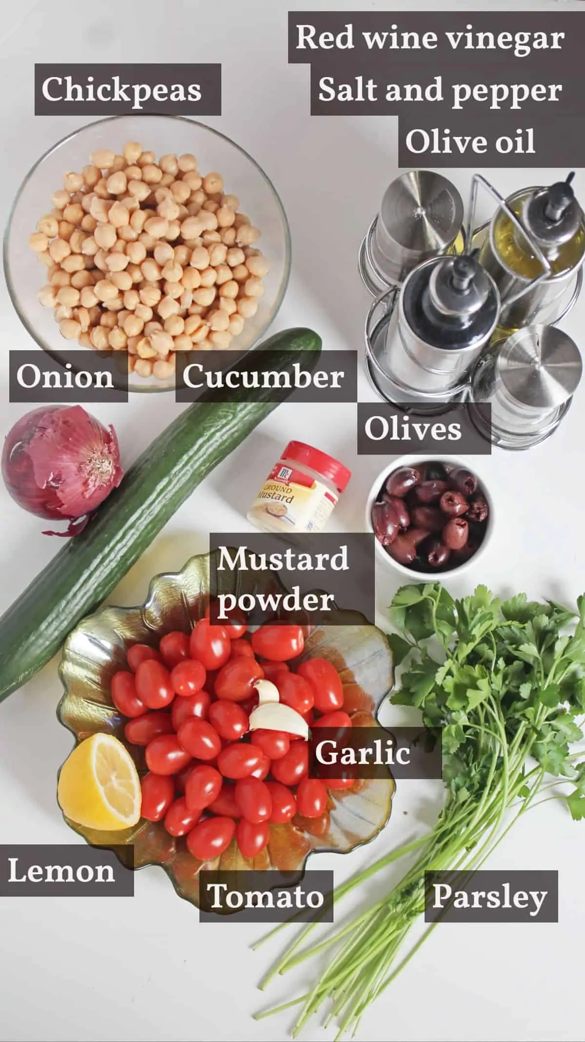 Ingredients used to make chickpeas salad