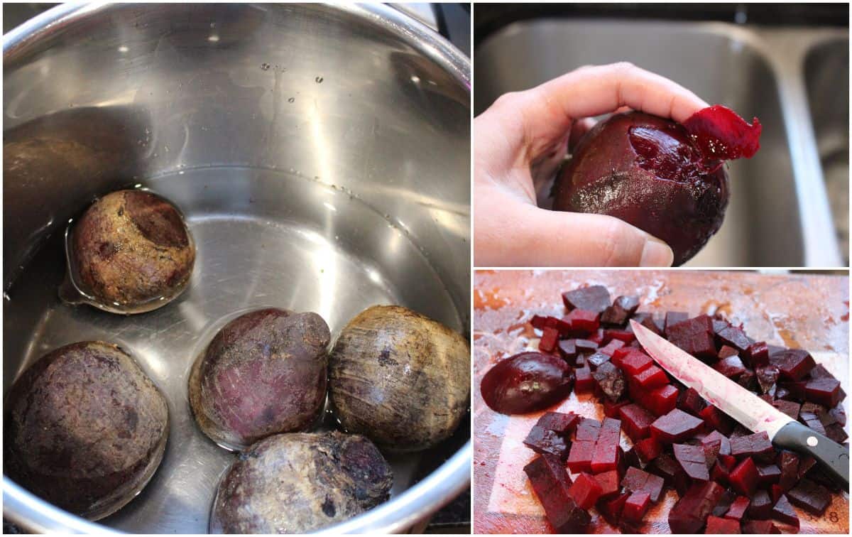 cooking whole beets in instant pot and then peeling them and chopping. 
