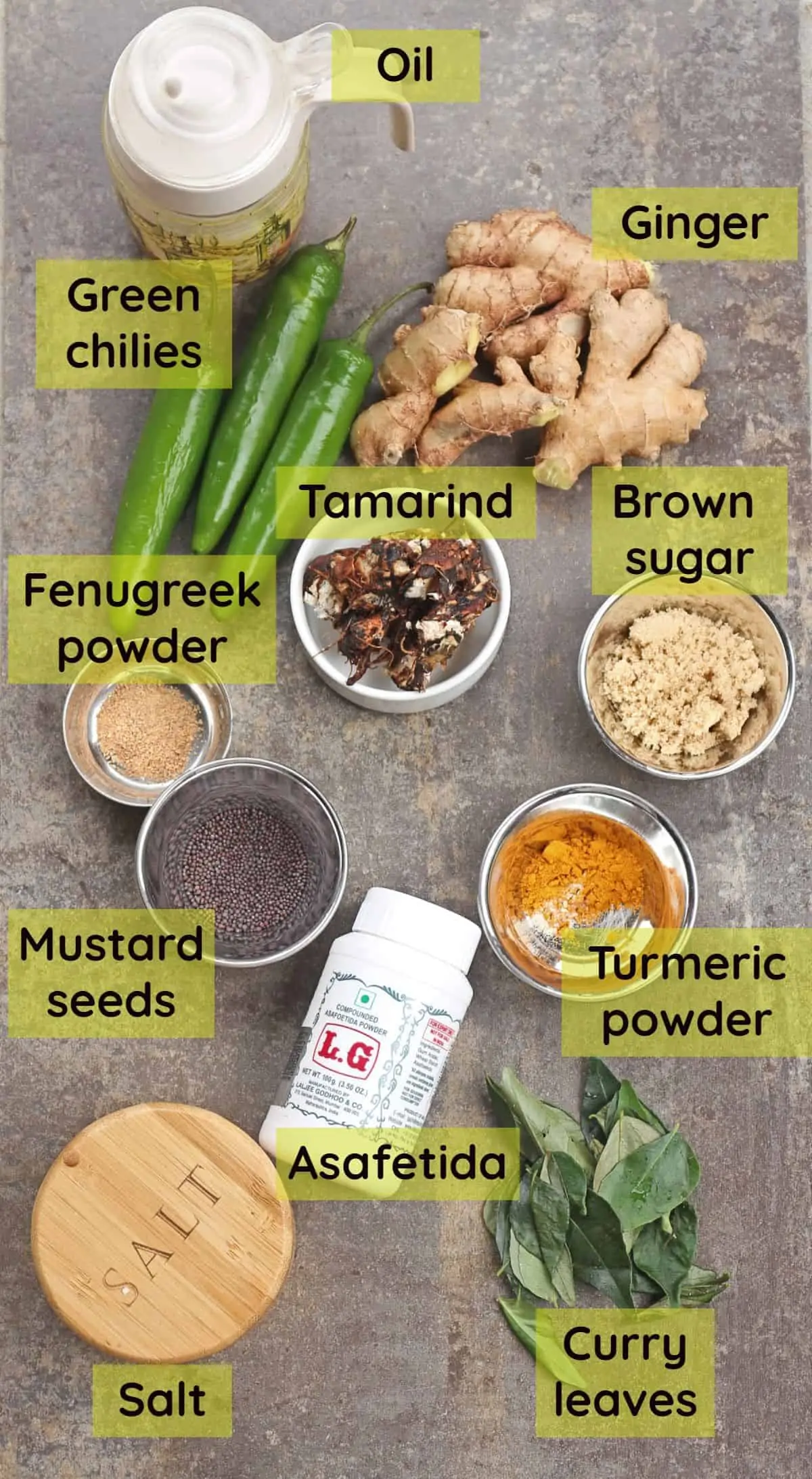 Ingredients needed to make puli inji