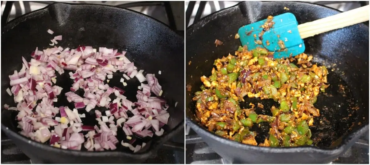 making onion and bell pepper filling