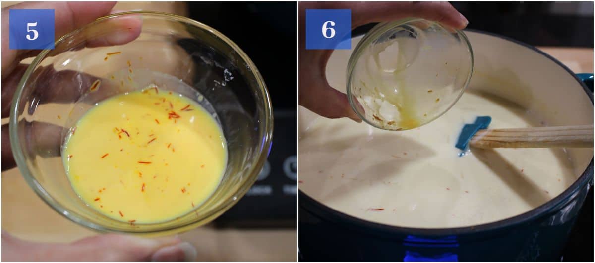 dissolving saffron in milk and adding it to kheer