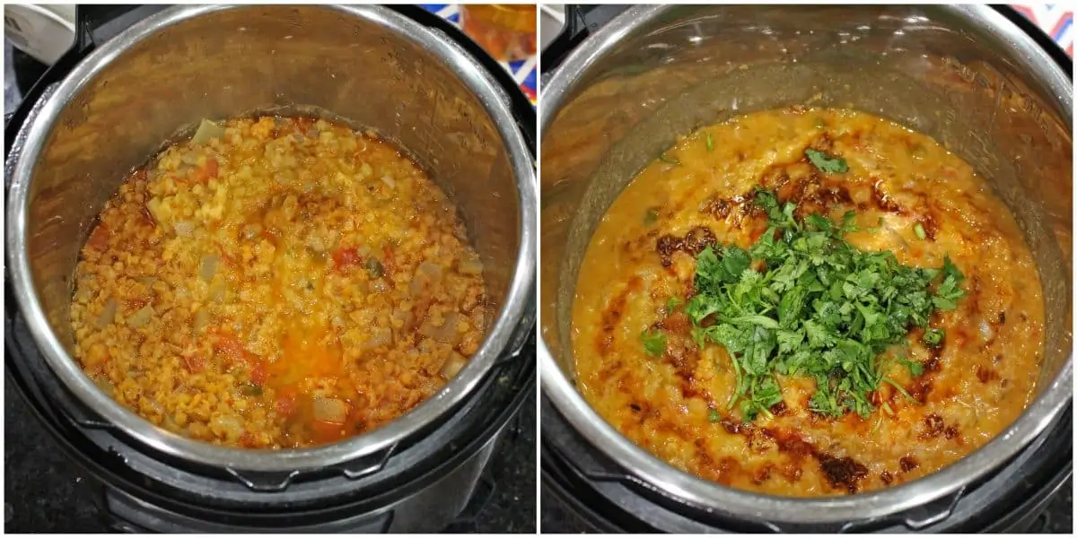 adding garnish and tadka to dal in instant pot