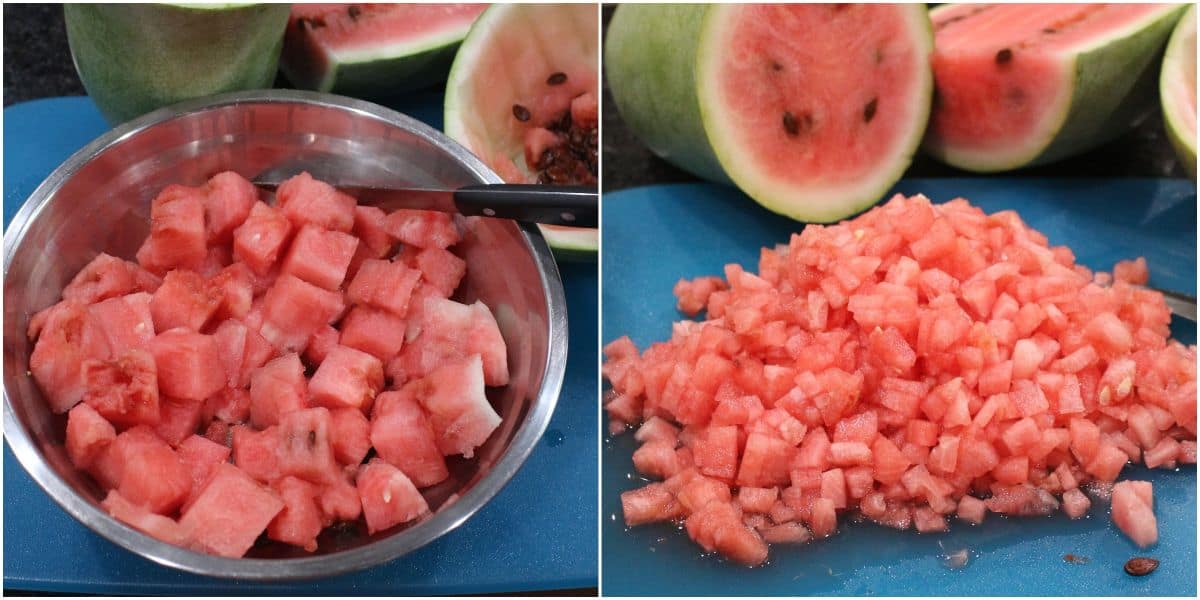 watermelon chopped in a cutting board