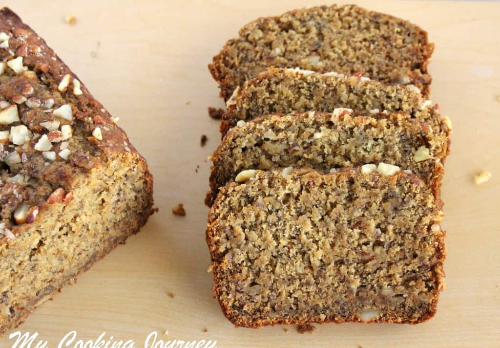 Banana Almond Bread served in dish.