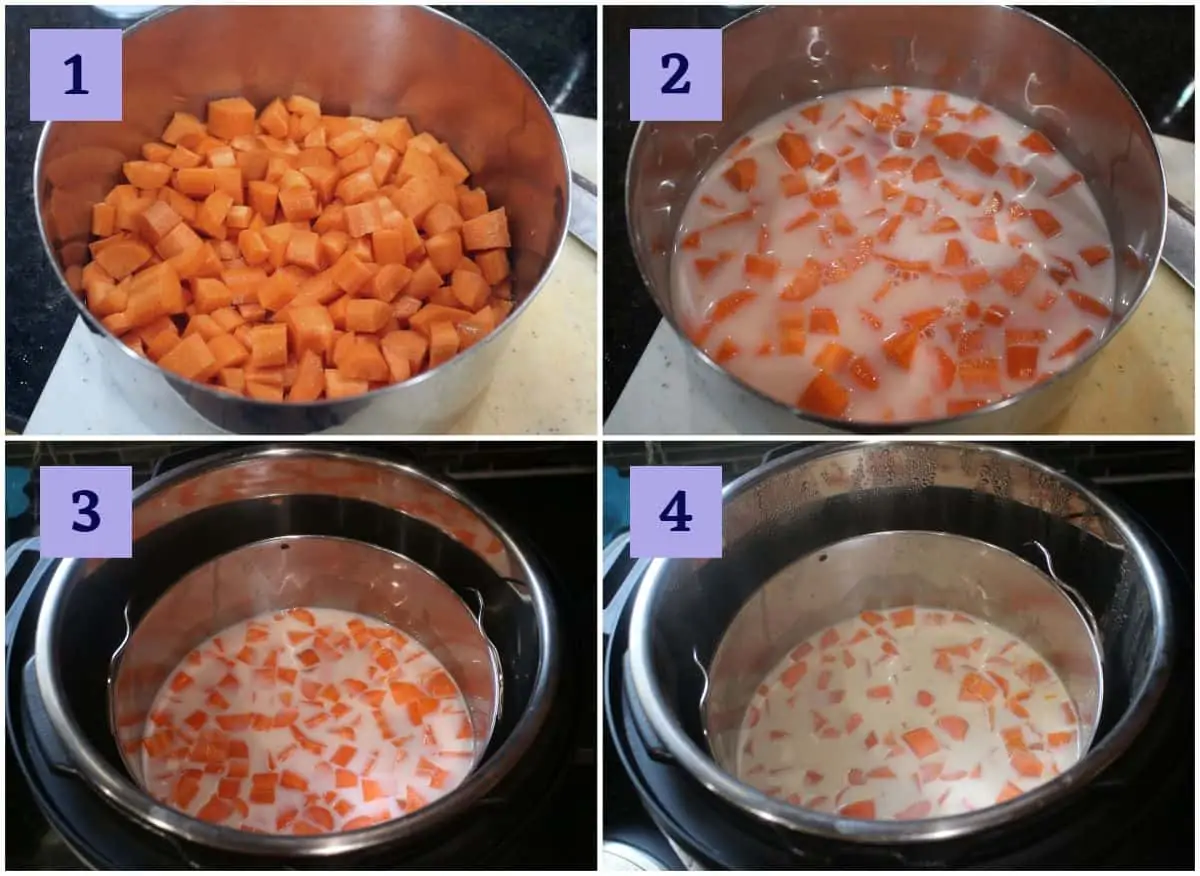 carrots cooking in milk inside instant pot