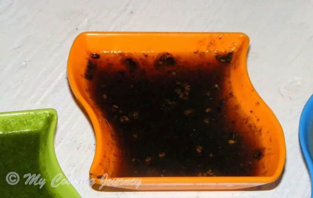 Spicy water in a square  bowl