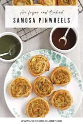 Samosa pinwheels with text overlaye