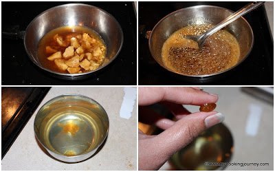 Making jaggery syrup to soft ball consistency